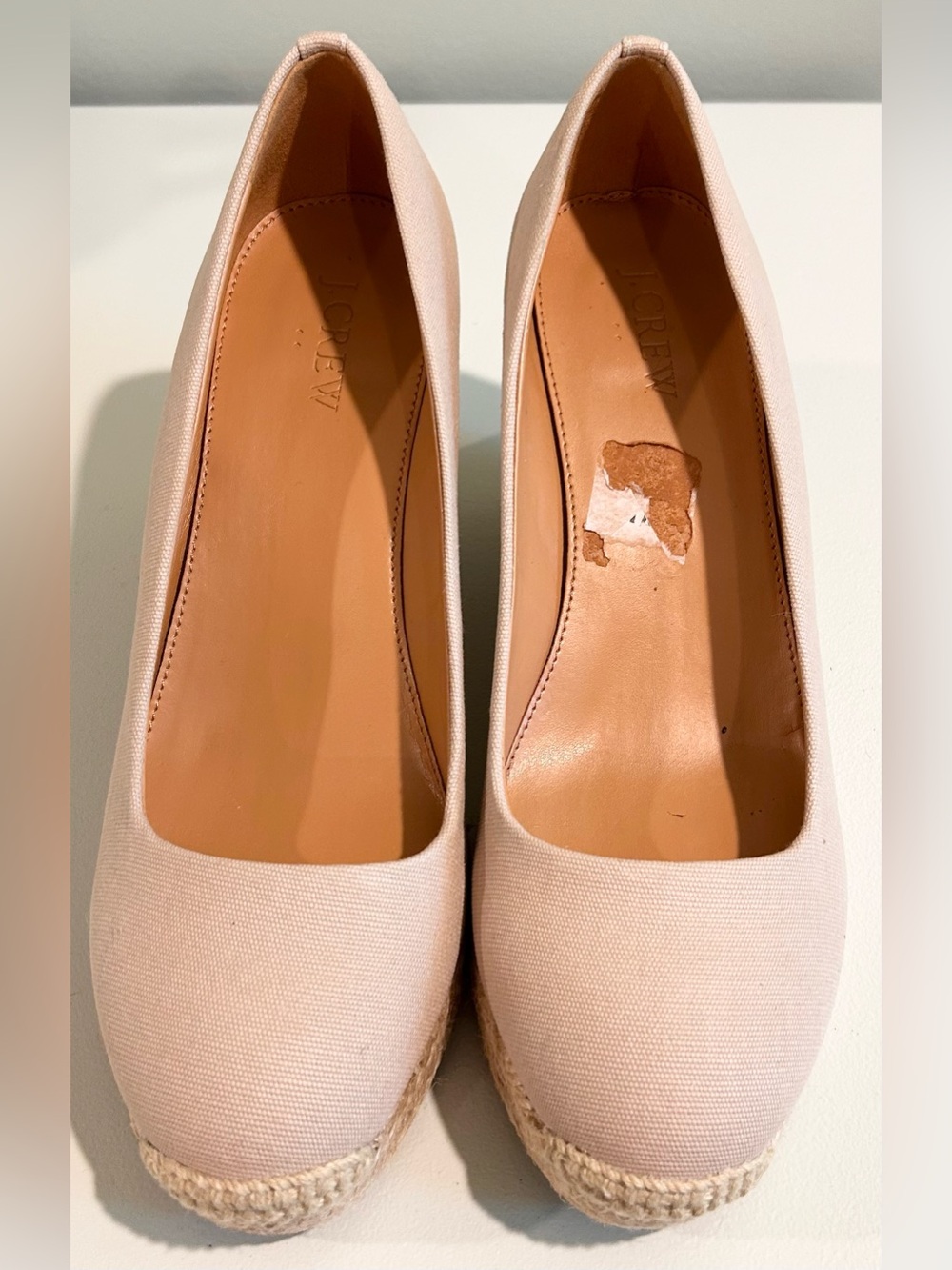J.Crew Beige Canvas Espadrille Wedge Heels Size 7.5 Neutral Platform Pumps - Picture 7 of 8